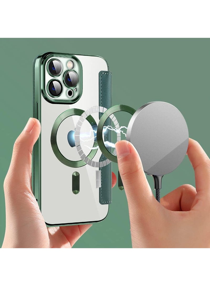 iPhone 15 Pro Case Cover Wallet Compatible with Magsafe Magnetic Shockproof Translucent Back Slim Full Camera Lens Screen Protective Flip Protector with Card Slot Leather Cover for iPhone 15 Pro  - Image 3