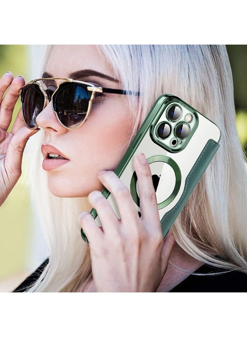 iPhone 15 Pro Case Cover Wallet Compatible with Magsafe Magnetic Shockproof Translucent Back Slim Full Camera Lens Screen Protective Flip Protector with Card Slot Leather Cover for iPhone 15 Pro  - Image 5