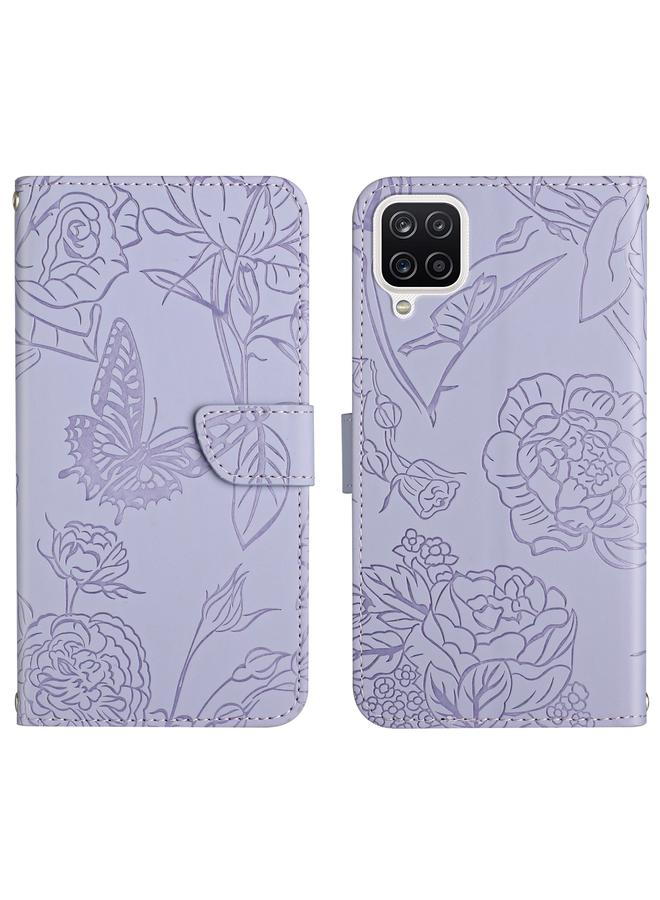 اس-توب جراب لهاتف Samsung Galaxy F62 / M62 مصنوع من الجلد المنقوش بنقشة زهور الفاوانيا على شكل فراشة - Image 1