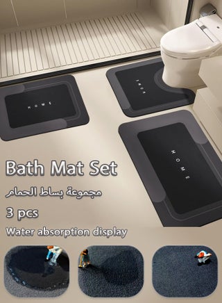 Bath Mat Set, Memory Foam Non-Slip Bath Rugs 3 Pieces, Washable Bathroom Mats, Absorbent Shaggy Rugs Super Soft U-Shaped Toilet Rug,Bahroom Carpets for Bathroom,Tub,Shower, Black - pzsku/Z47D9CA3286A5AFADB876Z/45/1745290911/28814532-5a38-4089-8eb7-7eced57821ac