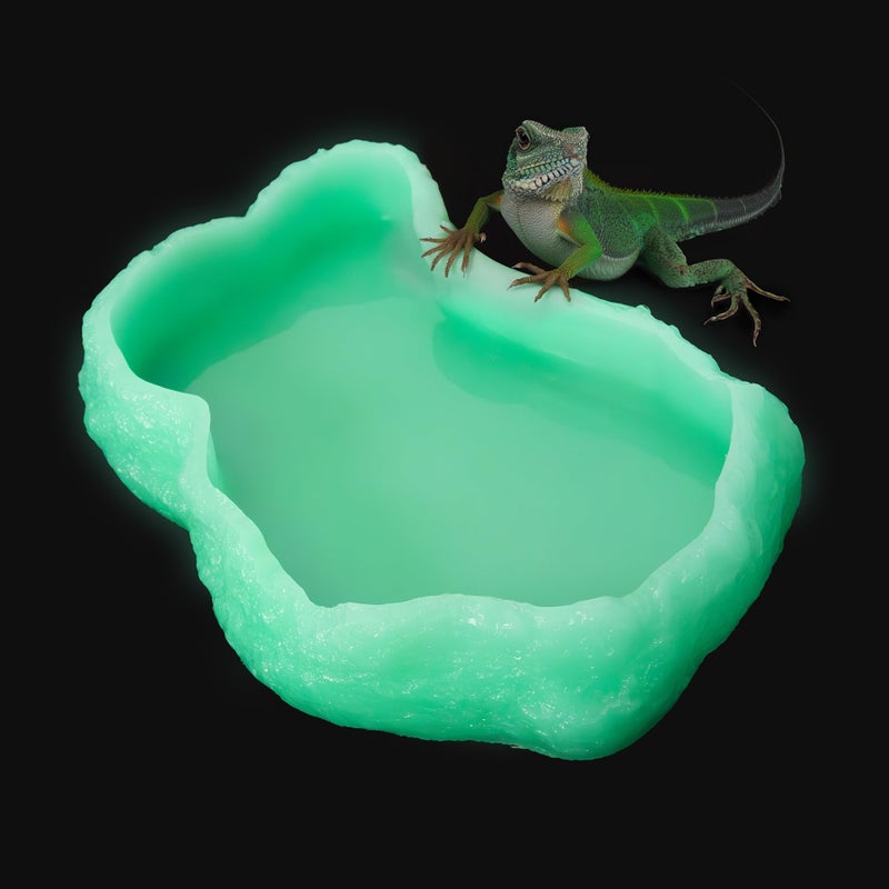 AZV Mini Reptile Food Water Rock Bowls,Luminous Amphibian Feeding Dish,Resin Rock Worm Feeder Terrarium for Lizards,Chameleon,Leopard Gecko,Frog,Bearded Dragons,Snake,Hermit Crabs,Turtle Spider Pet - Image 1