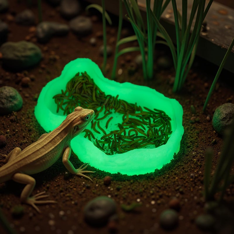 AZV Mini Reptile Food Water Rock Bowls,Luminous Amphibian Feeding Dish,Resin Rock Worm Feeder Terrarium for Lizards,Chameleon,Leopard Gecko,Frog,Bearded Dragons,Snake,Hermit Crabs,Turtle Spider Pet - Image 2