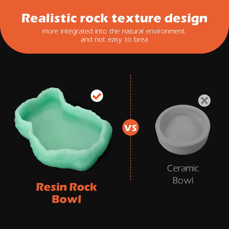 AZV Mini Reptile Food Water Rock Bowls,Luminous Amphibian Feeding Dish,Resin Rock Worm Feeder Terrarium for Lizards,Chameleon,Leopard Gecko,Frog,Bearded Dragons,Snake,Hermit Crabs,Turtle Spider Pet - Image 4