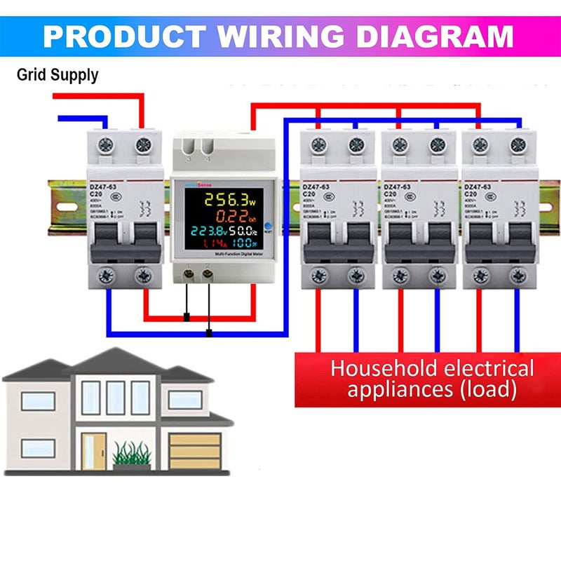 amiciSense عداد الطاقة الرقمي 6 في 1 40-300 فولت 100 أمبير، جهاز مراقبة التردد/عامل القدرة/الطاقة الفعالة/التيار/الجهد مع تركيب مقاوم للعوامل الجوية (مرحلة واحدة)، أبيض - Image 2