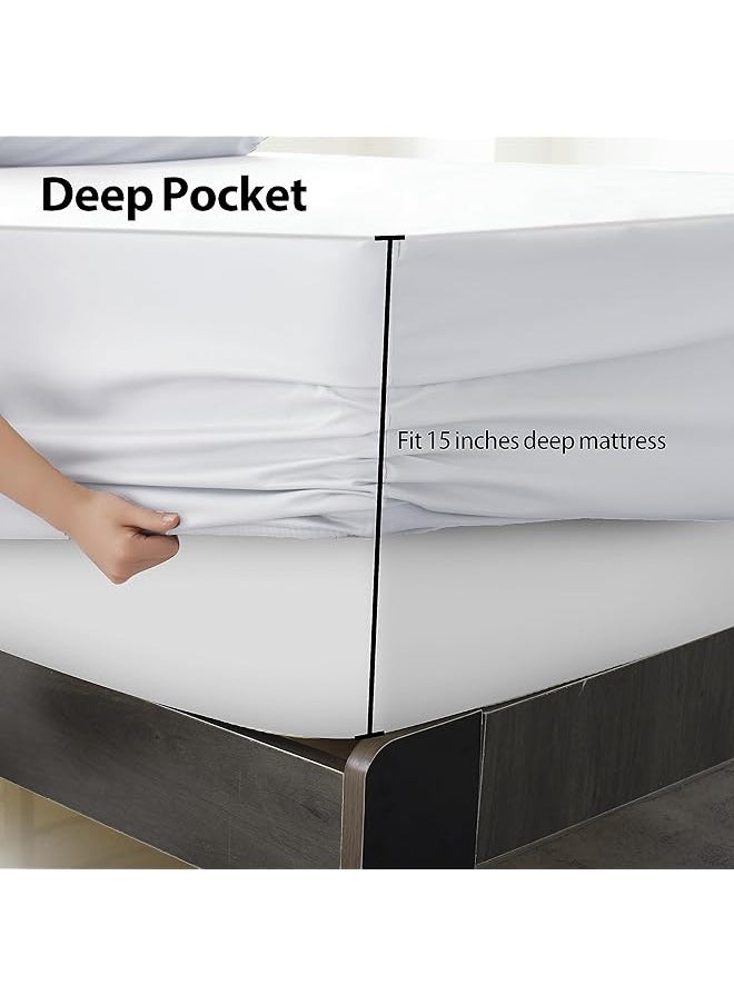 erorex 100 Percent Egyptian Cotton 1 Fitted Sheet Only 600 Thread Count King Size Fitted Sheet White 15 Inch Deep Pocket Colorfast Dyes And Shrink Resistant Soft And Silky Sateen Weave For Home And Hotel  - Image 4
