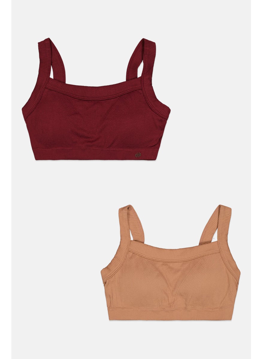 Comfort by Real Women 2 Piece Padded Textured Bra, Maroon  - Image 1