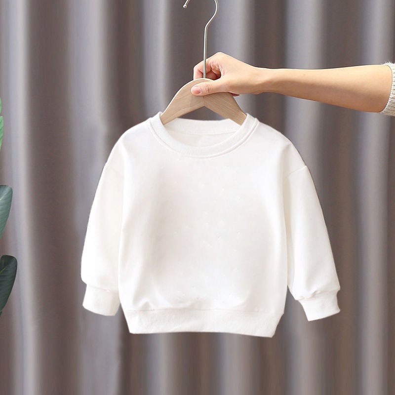 Boys and Girls Autumn Suit Handsome New Western Style Cartoon Childrens Sweater Spring and Autumn Fashionable Childrens Two-piece Set Pure White Sweatshirt 