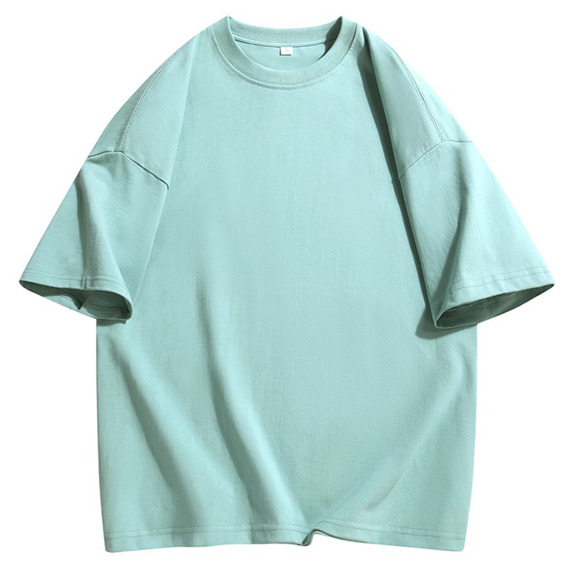 American-style heavy cotton short-sleeved T-shirt men's and women's basic solid color oversize T-shirt bottoming shirt trendy half-sleeved T-shirt - Image 1