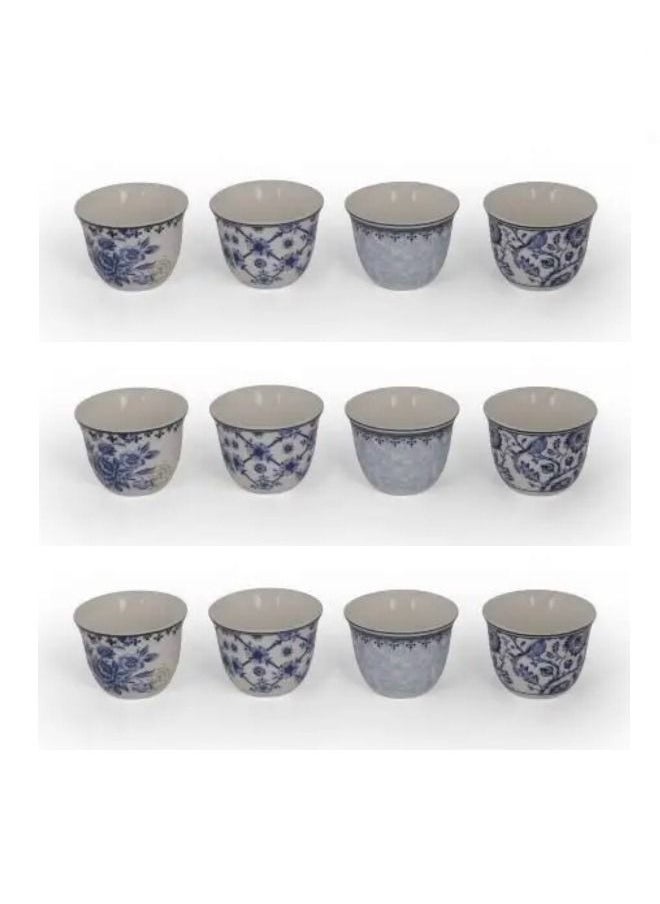 Alsaif Gallery 12 Pieces Porcelain Arabic Coffee Cup Set 4 Patterns Blue 