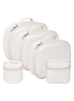Kuber Industries Kuber Industries Jewellery Kit|Cosmetic Storage Box|Travel Pouch|Jewellery Box for Women|Jewellery Make up Organizer|5 Different Pouch|Dot Vanity Pouch|White  - Image 1