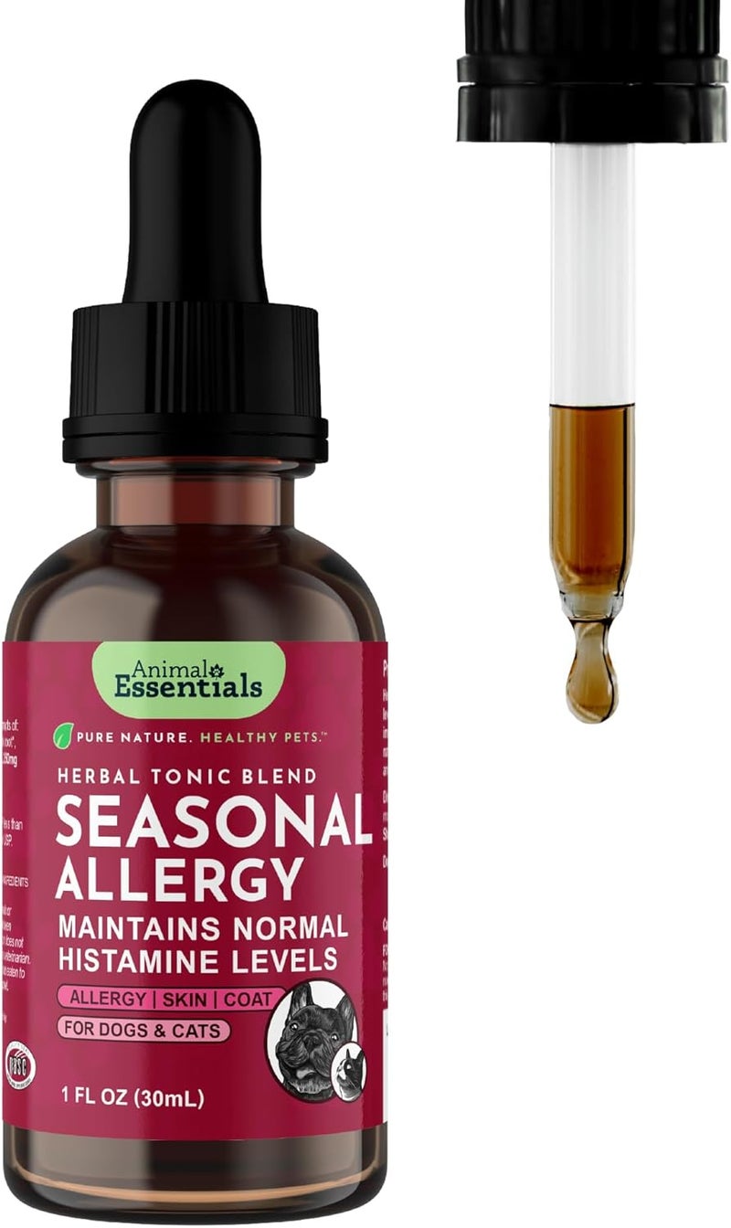 Animal Essentials Seasonal Allergy Herbal Supplement for Dogs & Cats - 1 fl oz - Sweet Tasting Allergy Relief - Image 1