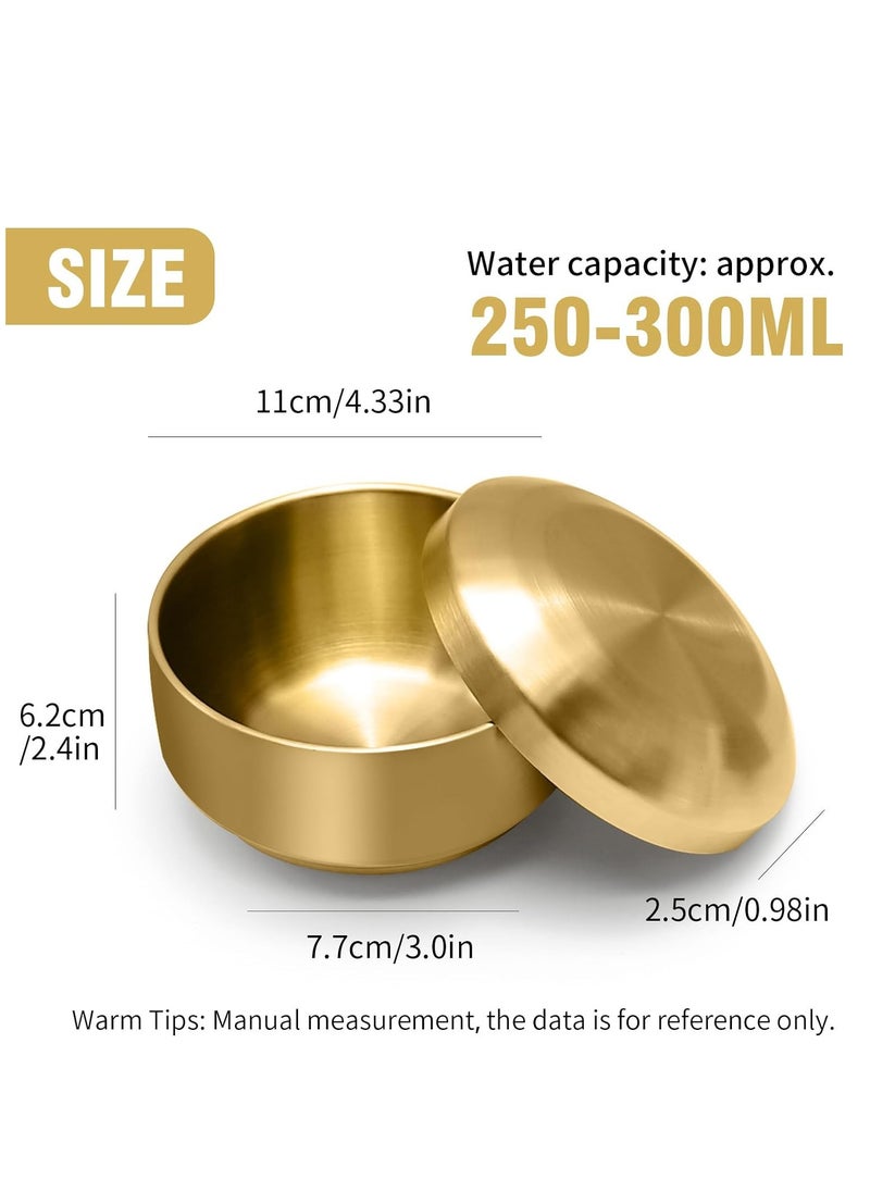 SYOSI Stainless Steel Rice Bowl with Lid, for Korean Kitchen Restaurant, Double walled Metal Bowls, Multi Purpose Insulated Soup Bowls Snacks Bowls 10.5cm Gold  - Image 5