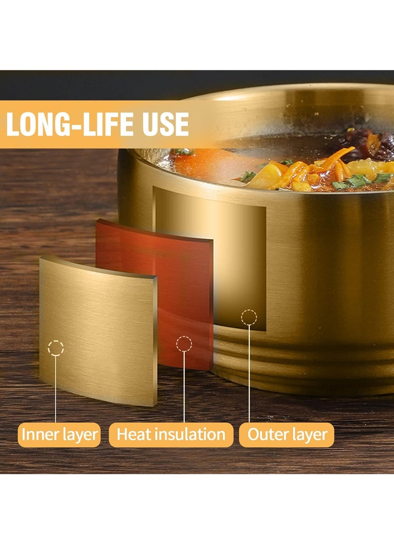 SYOSI Stainless Steel Rice Bowl with Lid, for Korean Kitchen Restaurant, Double walled Metal Bowls, Multi Purpose Insulated Soup Bowls Snacks Bowls 10.5cm Gold  - Image 3