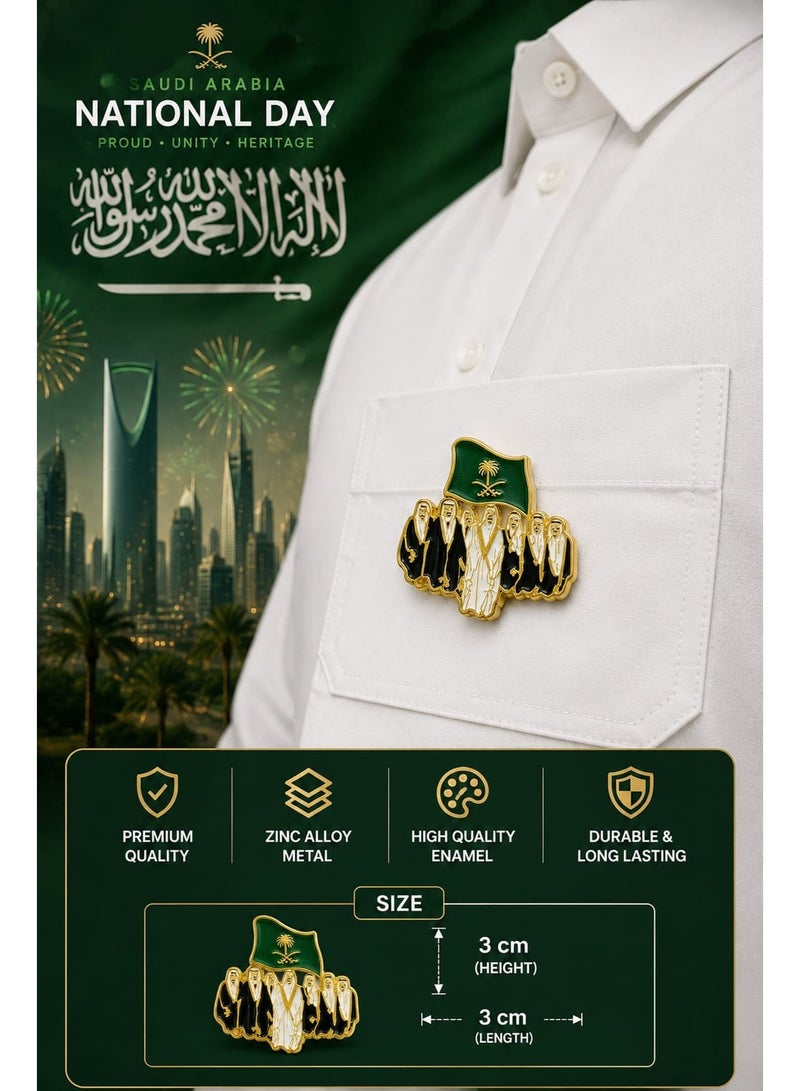 Saudi National Day  Magnetic Brooch 3cm – Premium Saudi Leadership & Flag Design Badge, Green & Gold Zinc Alloy Enamel Magnet for Men & Women, Thobe, Ghutra, Shirt & Clothing - Image 1