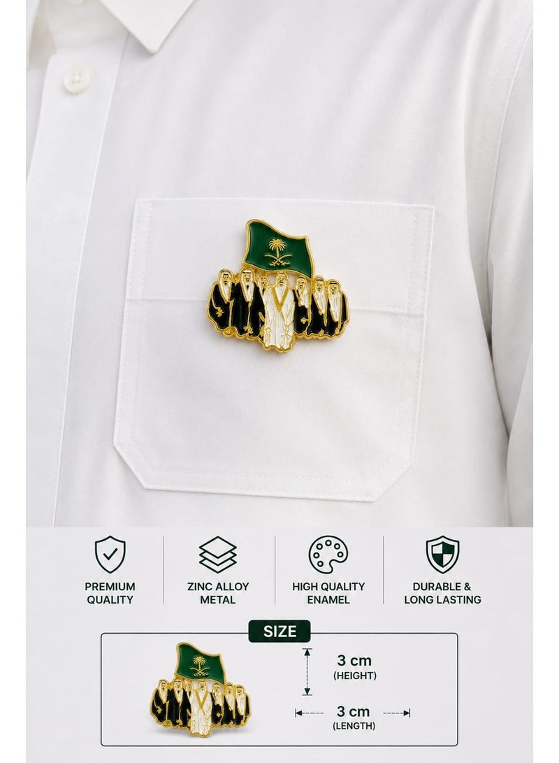 Saudi National Day  Magnetic Brooch 3cm – Premium Saudi Leadership & Flag Design Badge, Green & Gold Zinc Alloy Enamel Magnet for Men & Women, Thobe, Ghutra, Shirt & Clothing - Image 2