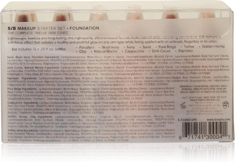 TEMPTU S/B Silicone-Based Airbrush Foundation 12-Piece Set - Professional Long-Wear Liquid Makeup for All Skin Types - Image 4