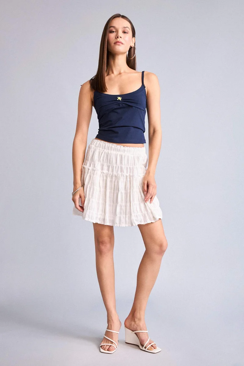 ديفاكتو Cotton Lined Normal Waist Mini Skirt