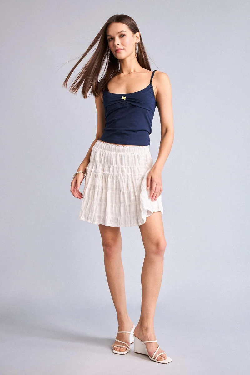 ديفاكتو Cotton Lined Normal Waist Mini Skirt
