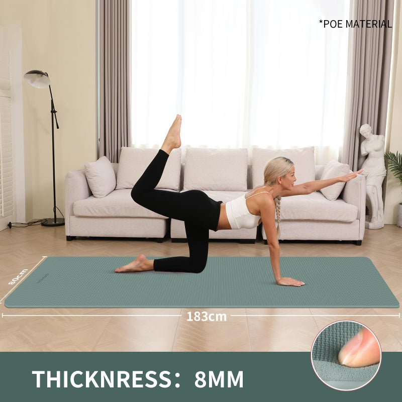 WOHAO 8mm Thick Non-Slip Yoga Mat - Large 72"x32", Eco-Friendly & Odorless with Carrying Strap, Extra Wide & Durable for Yoga, Pilates & Home Gym (Dark Green) - Image 3