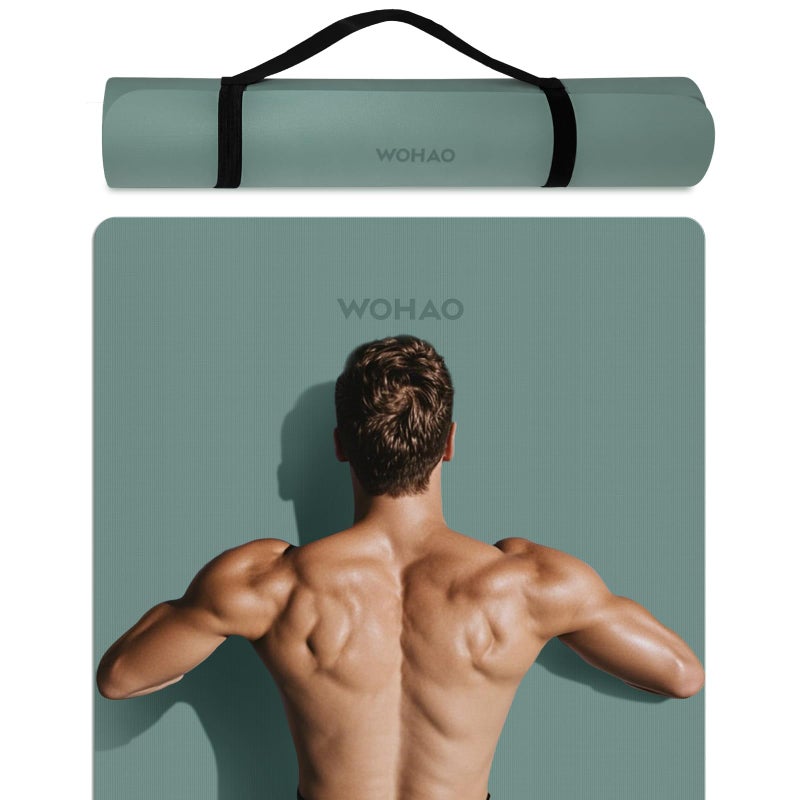 WOHAO 8mm Thick Non-Slip Yoga Mat - Large 72"x32", Eco-Friendly & Odorless with Carrying Strap, Extra Wide & Durable for Yoga, Pilates & Home Gym (Dark Green) - Image 1