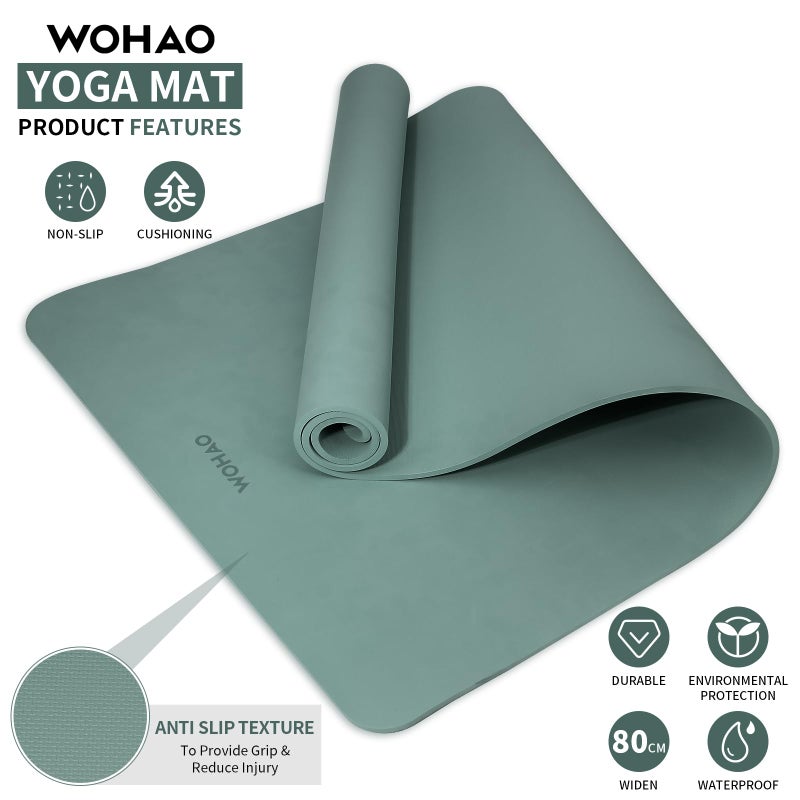 WOHAO 8mm Thick Non-Slip Yoga Mat - Large 72"x32", Eco-Friendly & Odorless with Carrying Strap, Extra Wide & Durable for Yoga, Pilates & Home Gym (Dark Green) - Image 2