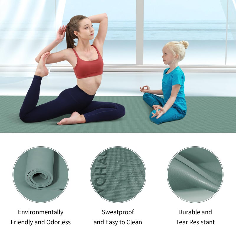 WOHAO 8mm Thick Non-Slip Yoga Mat - Large 72"x32", Eco-Friendly & Odorless with Carrying Strap, Extra Wide & Durable for Yoga, Pilates & Home Gym (Dark Green) - Image 4
