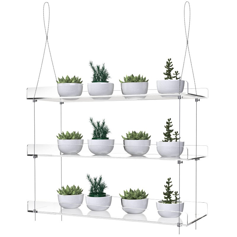 ZerzSemp 3-Tier Hanging Acrylic Plant Shelves for Windows, Each Tier 16 Inch Long, Height Adjustable Plant Stand, Clear Hanging Plant Stand for Indoor Windows, Grow Herbs,Flower - Image 1