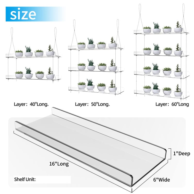 ZerzSemp 3-Tier Hanging Acrylic Plant Shelves for Windows, Each Tier 16 Inch Long, Height Adjustable Plant Stand, Clear Hanging Plant Stand for Indoor Windows, Grow Herbs,Flower - Image 4