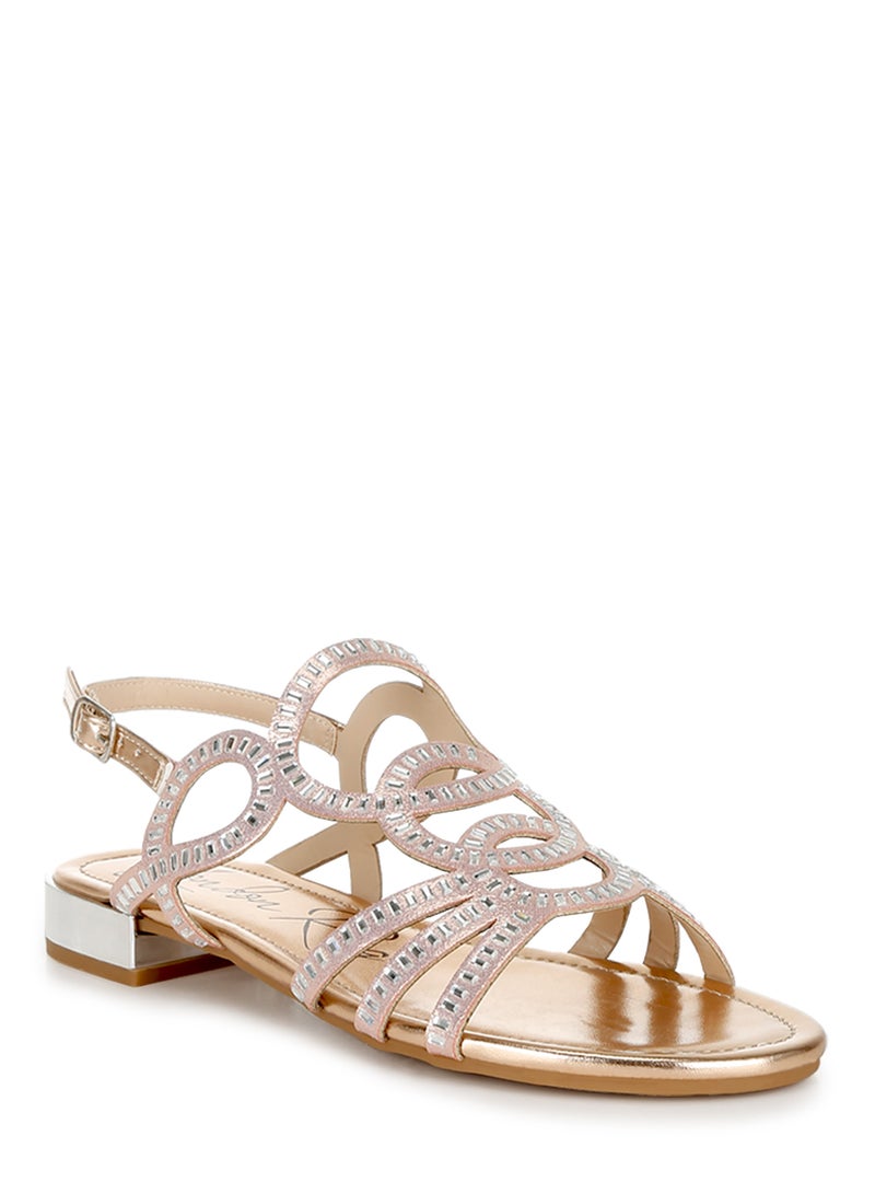 London Rag Cut Out Detail Rhinestone Flat Sandals in Rose Gold - Image 2