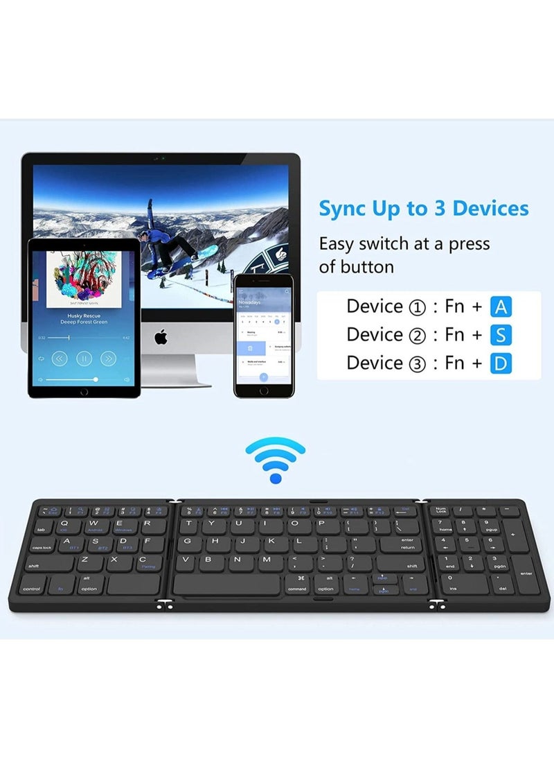 ELTRAZONE Foldable Bluetooth Keyboard Folding Wireless Portable Keyboard with Numeric Keypad, USB-C Rechargeable for iOS Android Windows System Laptop Tablet Smartphone Device - Image 3