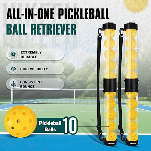 Hikeen Durable Pickleball Ball Retriever with 10 Pickleballs,Quick Pickup & Storage Pickleball Tube with Shoulder Strap for Pickleballs Accessories - Includes 10 Balls - Image 2