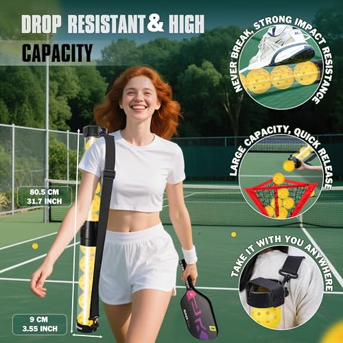 Hikeen Durable Pickleball Ball Retriever with 10 Pickleballs,Quick Pickup & Storage Pickleball Tube with Shoulder Strap for Pickleballs Accessories - Includes 10 Balls - Image 4