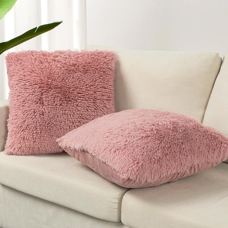 TOONOW Set of 2 Decorative Throw Pillow Covers 18x18 Fluffy Pillow CoversLuxury Faux Fur Sofa Pillow Covers for Sofa Couch Living Room Bedroom  No Pillow Insert - Image 2