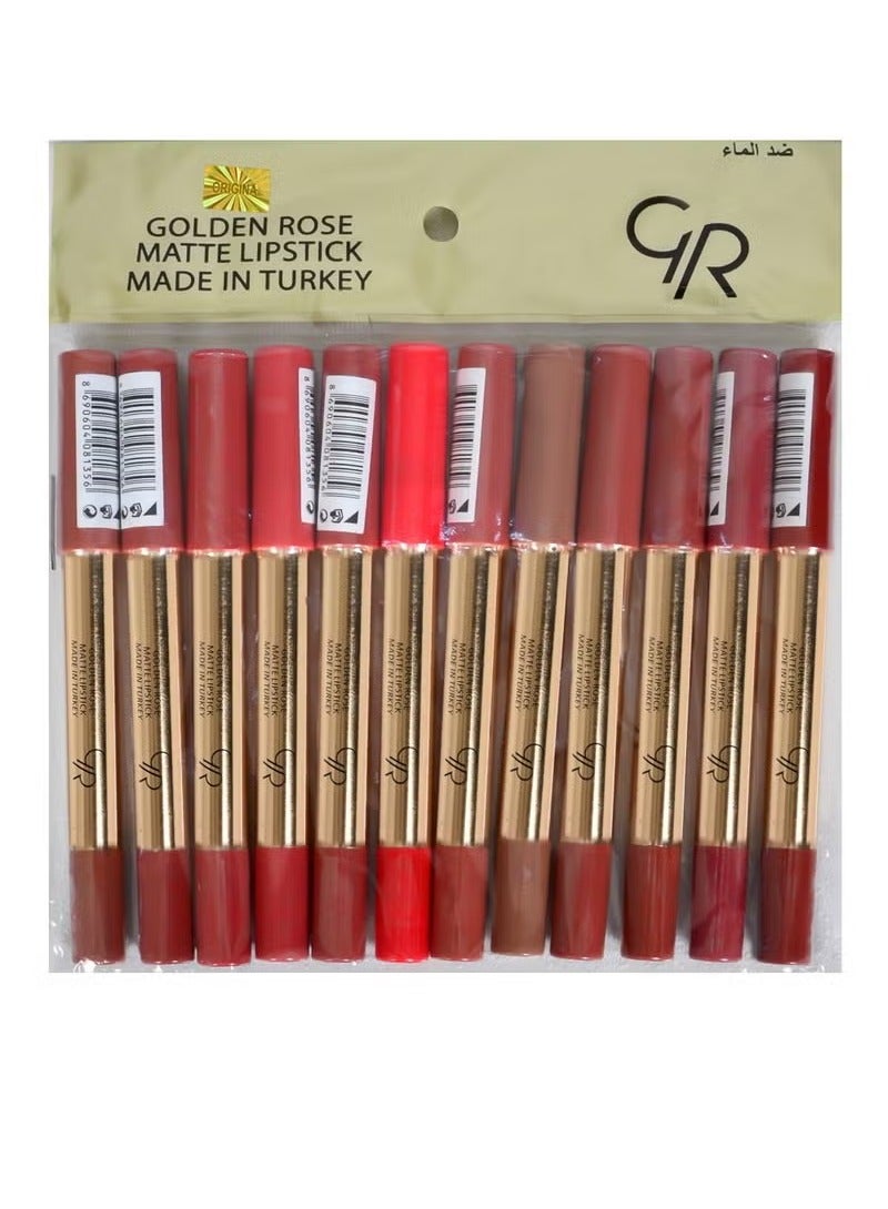 جولدن روز مجموعة أقلام أحمر الشفاه غير اللامع من جولدن روز الأصلية - 12 قطعة - Image 1