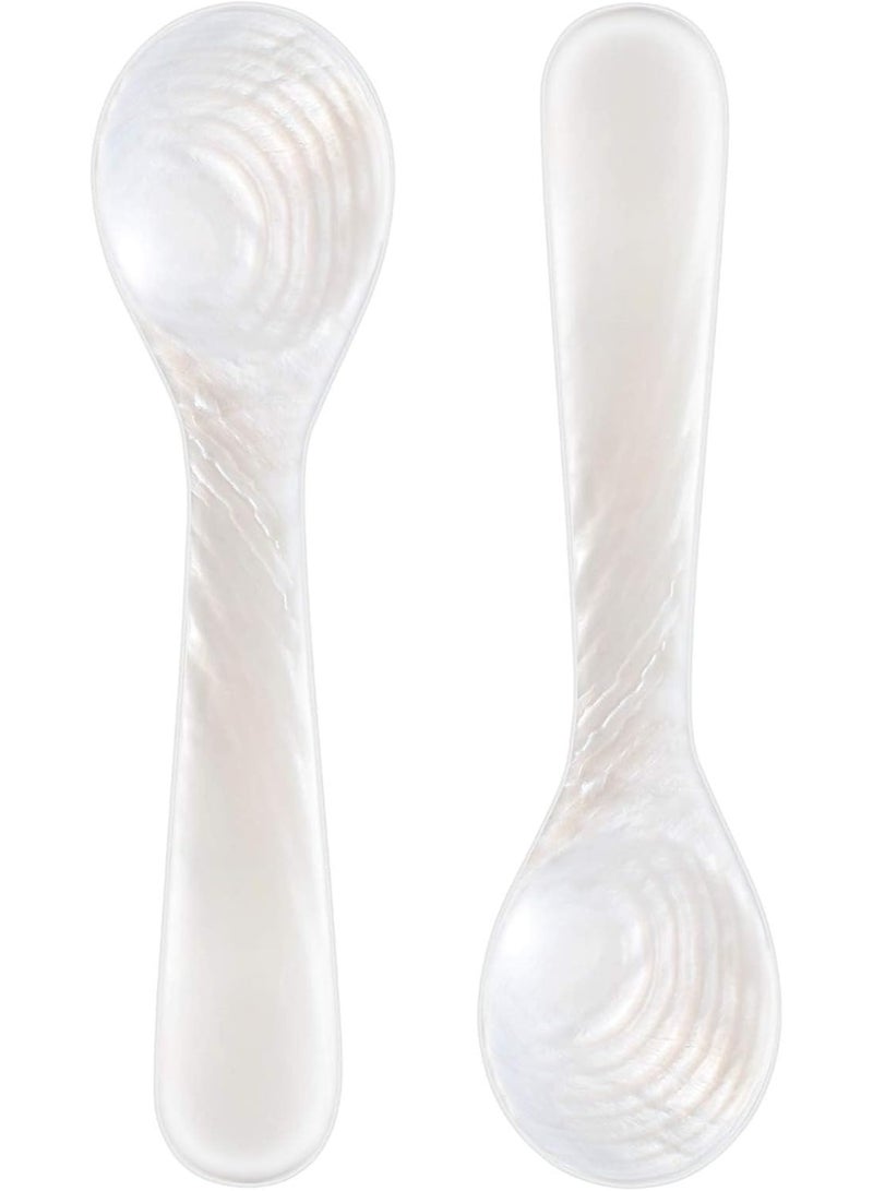 مجموعة من ملاعق الكافيار المصنوعة يدويًا من عرق اللؤلؤ بمقبض دائري للكافيار والبيض والآيس كريم والقهوة والتقديم في المطاعم (قطعتان، 2.9 بوصة) - Image 1