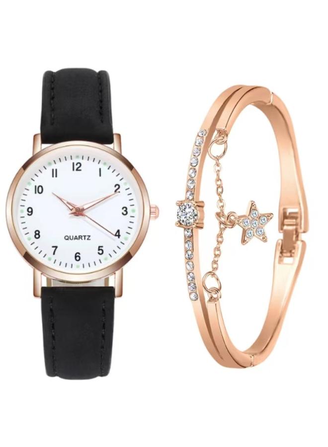 Two-piece Simple Women's Watch Digital Female Student Luminous Watch Fashion Matte Leather Casual Women's Quartz Watch