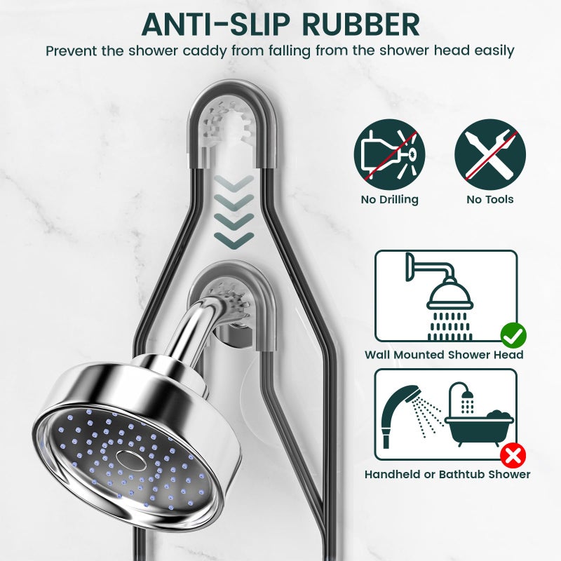 REINHARDT Shower Caddy Hanging Adjustable Shower Caddy, Rustproof Shower Organizer Extended Length Shower Caddies Over Shower Head with Hooks Soap Holder, Large Capacity Anti-Swing Bathroom Storage, Black - Image 4
