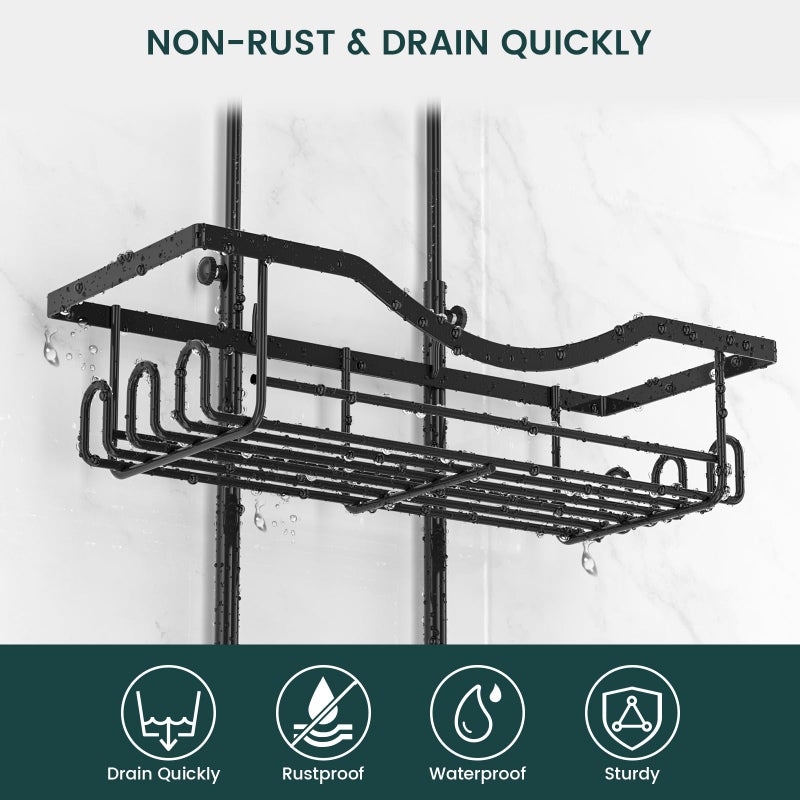 REINHARDT Shower Caddy Hanging Adjustable Shower Caddy, Rustproof Shower Organizer Extended Length Shower Caddies Over Shower Head with Hooks Soap Holder, Large Capacity Anti-Swing Bathroom Storage, Black - Image 3