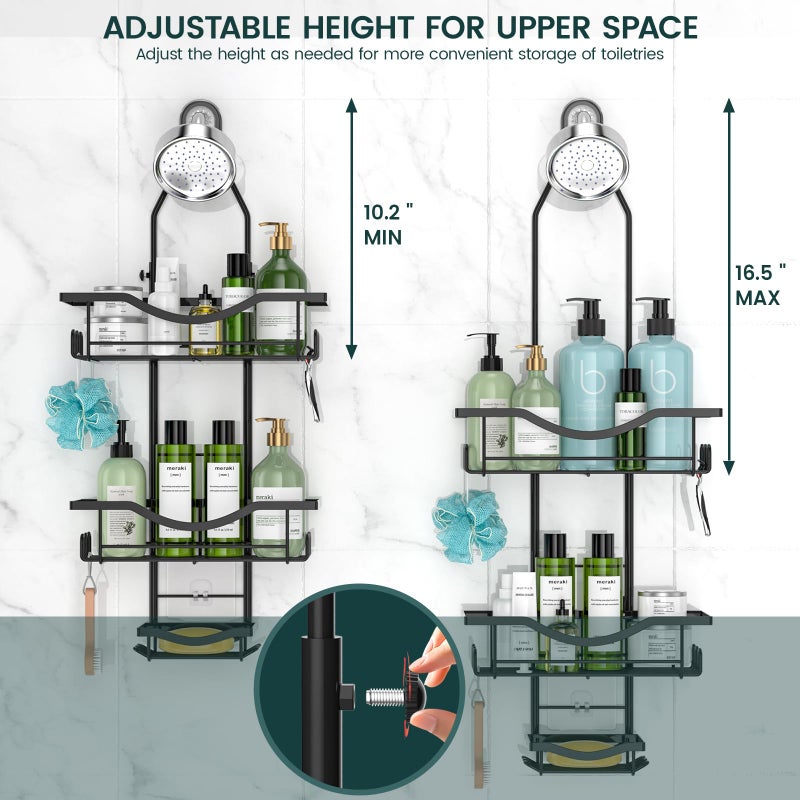 REINHARDT Shower Caddy Hanging Adjustable Shower Caddy, Rustproof Shower Organizer Extended Length Shower Caddies Over Shower Head with Hooks Soap Holder, Large Capacity Anti-Swing Bathroom Storage, Black - Image 2