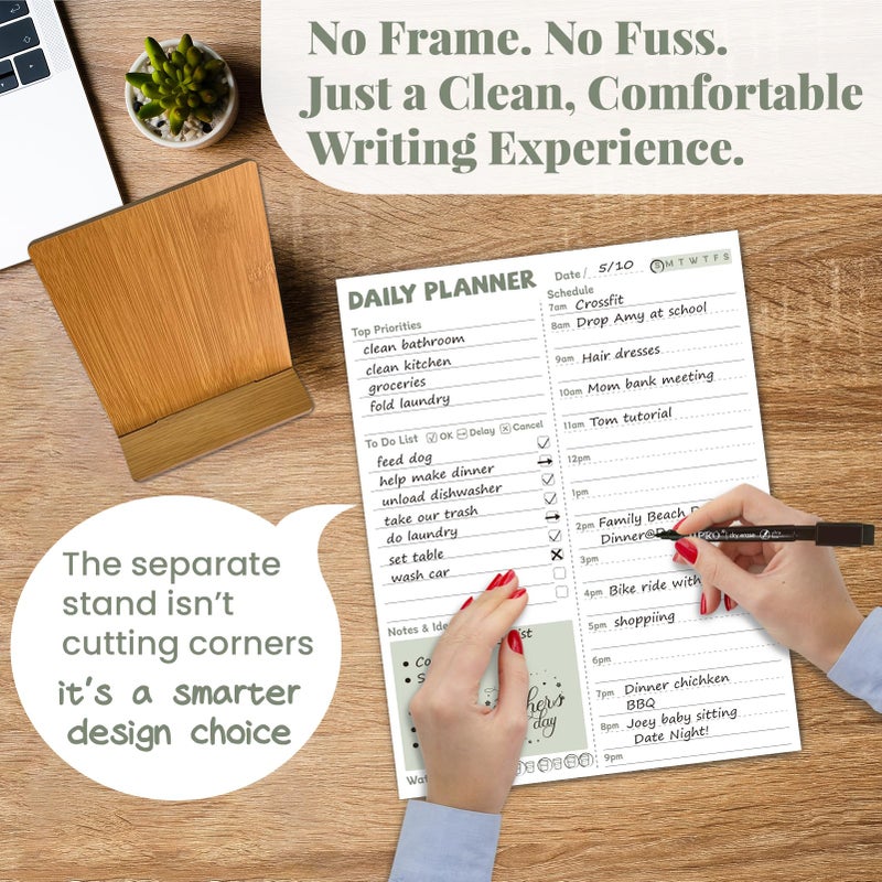 JJPRO Reusable Desktop Daily Planner with Stand,Reusable Time Schedule Board,11"x8.5" Hourly Schedule Dry Erase Board with Time Slots,Desk Hourly Dry Erase Board w/Engineered Wood Stand-Sage Green - Image 5