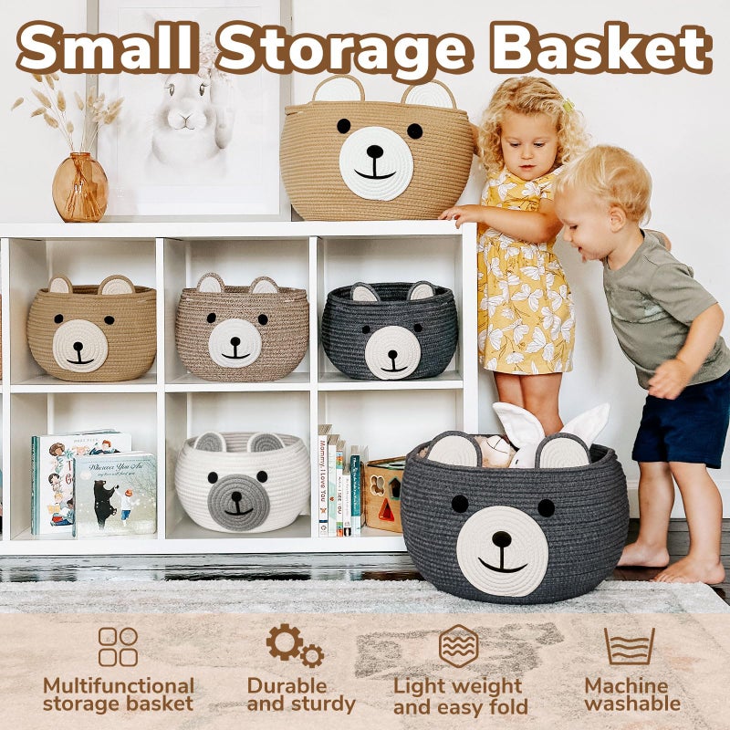 CherryNow Cotton Rope Baby Basket for Nursery, Bear Gift Baskets for Kids, Empty Baby Shower Basket with Handles, Small Cute Animal Baskets, Brown, 10.5"D x 8.5"H - Image 4
