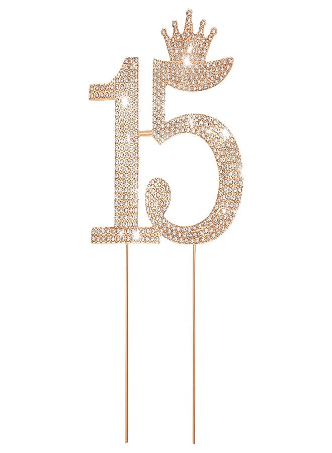 Aeaocvo 15 Cake Topper, Gold Number 15 Crystal Rhinestones Cake Topper for Women Girls Party and Anniversary Decoration - Image 1