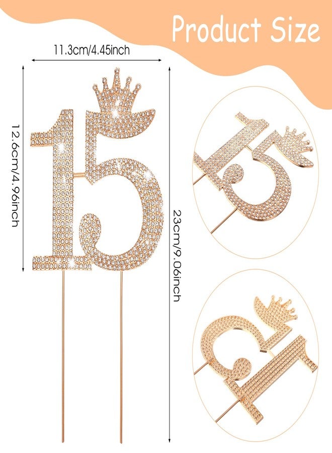 Aeaocvo 15 Cake Topper, Gold Number 15 Crystal Rhinestones Cake Topper for Women Girls Party and Anniversary Decoration - Image 2