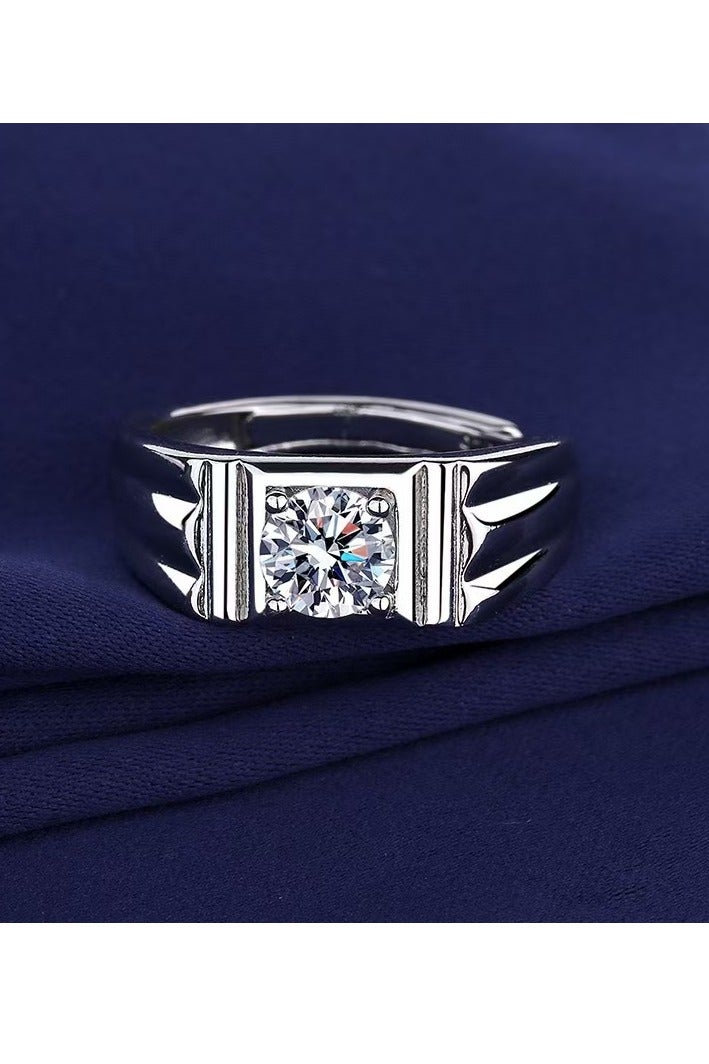 ممتاز خاتم رجالي من حجر المويزانايت عيار 1 قيراط من الفضة الإسترلينية S925 مطلي بالبلاتين – تصميم قابل للتعديل مع علبة هدية فاخرة - Image 4