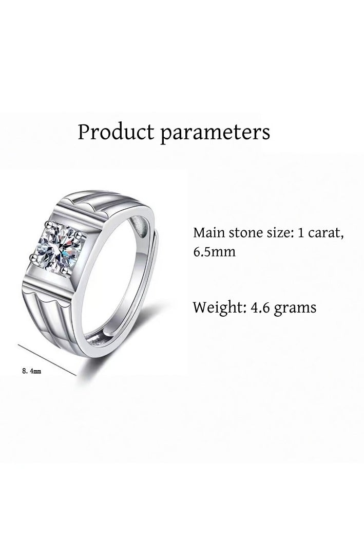 ممتاز خاتم رجالي من حجر المويزانايت عيار 1 قيراط من الفضة الإسترلينية S925 مطلي بالبلاتين – تصميم قابل للتعديل مع علبة هدية فاخرة - Image 5