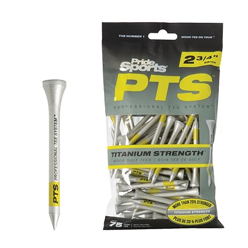 PrideSports PTS Titanium Strength Wooden Golf Tees | 75 Count, 2-3/4 Inch | 8% Thicker Shaft for More Durability - Image 1