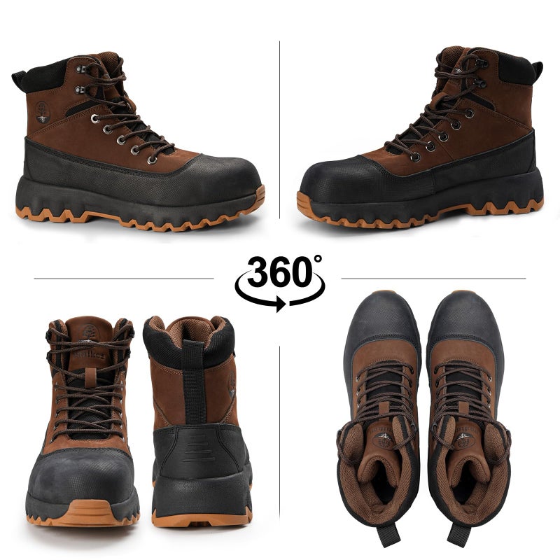 Peeldicou Mens Work Boots Composite Toe Boots for Men Genuine Leather Rubber Sole No Slip Waterproof Shoes Industrial & Construction Safety Boots - Image 4