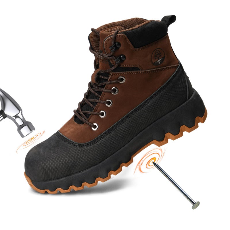 Peeldicou Mens Work Boots Composite Toe Boots for Men Genuine Leather Rubber Sole No Slip Waterproof Shoes Industrial & Construction Safety Boots - Image 1