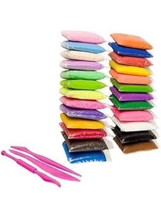 DSR Eclet 24 Color/Set Light Clay Air Dry Polymer Plasticine Modelling Clay Super Light DIY Soft Creative Handgum Educational Clay Toys for Kids Comes with 3 Tool