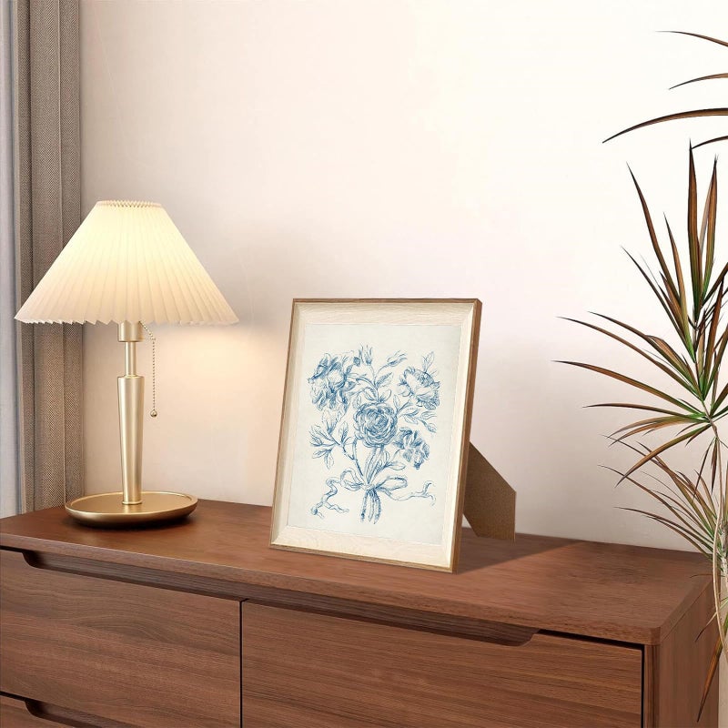 ASTRDECOR Framed Vintage Wall Art for Bathroom, Botanical Blue Wall Art for Home Decor Aesthetic, Victorian Blue Rose Bouquet Sketch Painting Floral Canvas Art Prints, Antique Flower Pictures for Living Room - 10''x12'' - Image 4